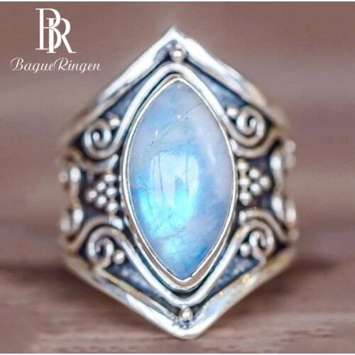 Bague Ringen Vintage Created Moonstone Rings For Men Women Silver 925 Jewelry Ring Wholesale Patry Anniversary Fine Jewelry Gift