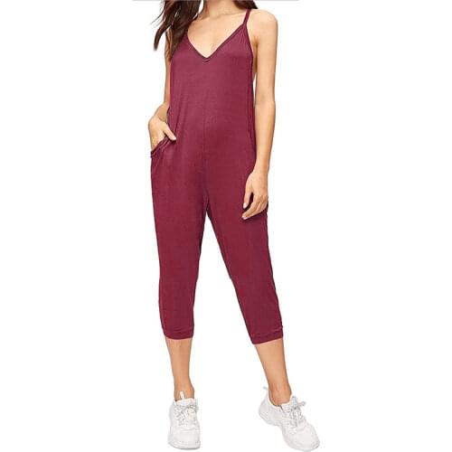 Sleeveless Rompers Loose Cotton Long Jumpsuit Overall Playsuits Solid Mono Mujer Summer Womens Pencil Pants Casual Pockets M0455