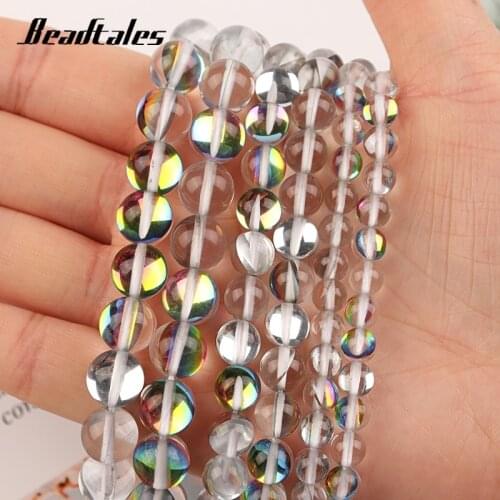 Round Loose Bead 6/8/10mm Natural Stone Beads Transparent Glitter Moonstone For DIY Making Bracelet Necklace Jewelry Beadtales