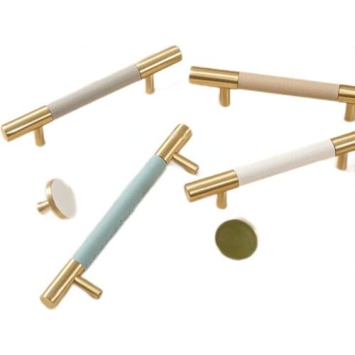 Brass pull hand cabinet door modern European drawer wardrobe light luxury double-hole pure copper gold Nordic long door handle