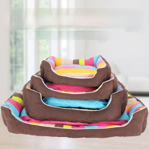 Fashion Rainbow Striped Pet Nest Teddy Puppy Dog Nest Spring Wash Waterproof Cat Nest Dog Sofa Bed Dog Supplies