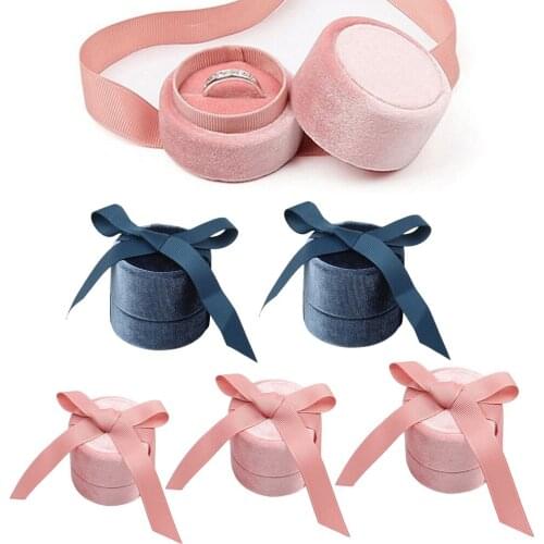 Soft Round Velvet Jewelry Box Womens Ring Necklace Pendant Display Holder Case Ring Earrings Necklace Display Gift