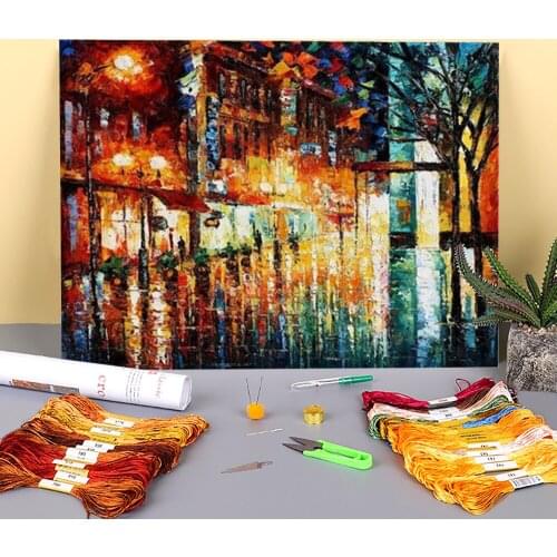 Night Life Pre-Printed 11CT Cross Stitch DIY Embroidery Kit DMC Threads Painting Craft Hobby Knitting Needle Design