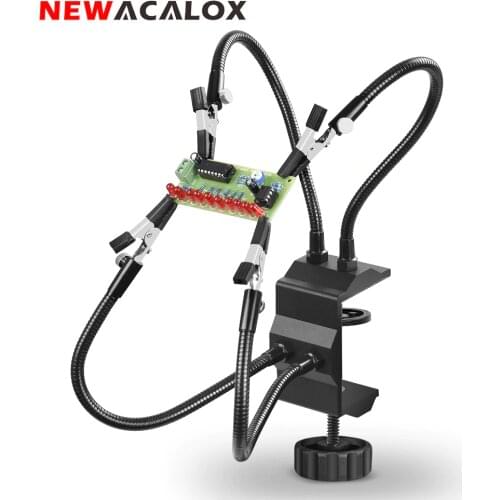 NEWACALOX Bench Vise Third Hand Soldering PCB Holder Tool Four Arms Helping Hands Crafts Jewelry Hobby Workshop Helping Station
