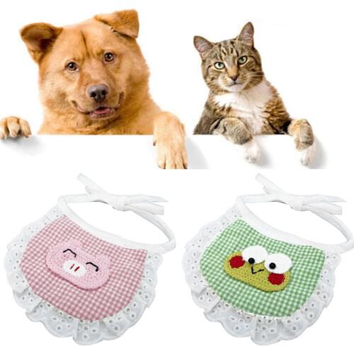 2021 New Cat Dog Collar Pet Supplies Cartoon Animal Plaid Print Scarf for Bichon Teddy Puppy Clothes Best Gifts for Small Dogs