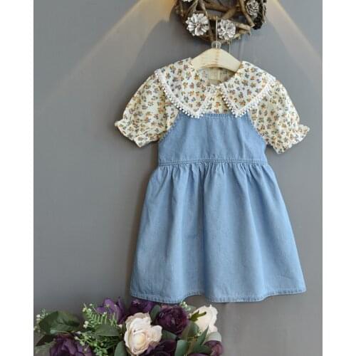 2021 Girls' Set New Puff Sleeve Baby Sling Skirt Two-piece Set Kids Clothes Girls Kids Boutique Clothing Wholesale