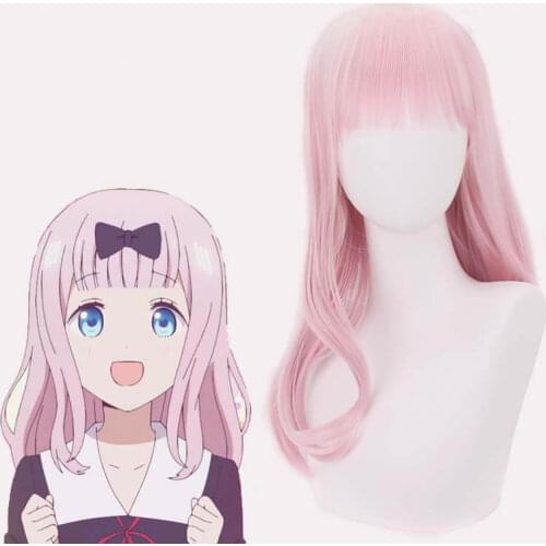 Kaguya-sama Love Is War Chika Fujiwara Cosplay Wig for Women Girls Synthetic Hair 60cm Long Straight Anime Cos Party Wig Pink