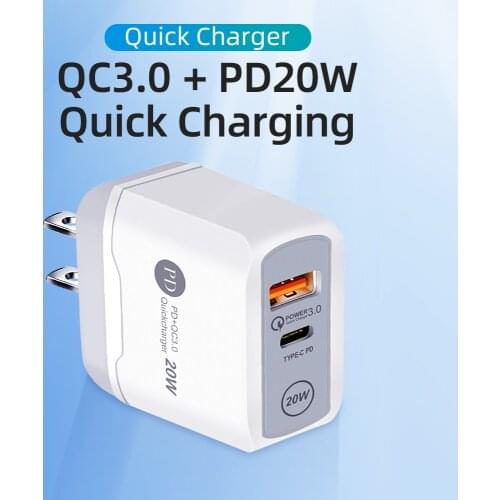 PD 20W USB Type C Charger twoport double-port QC 3.0 Dual Adapter Fast Phone Charge For iPhone iPad Huawei EU/US/UK