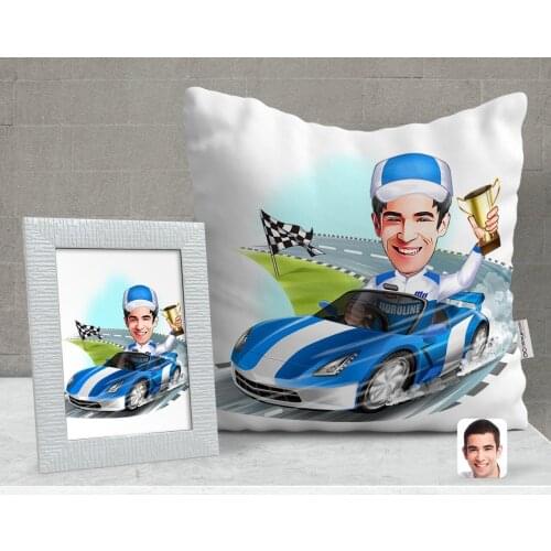 Personalized Men 'S Rallici Caricature Of Decorative pillow And Frame Gift Seti-1