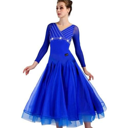 Ballroom Waltz Dresses Dance Competition Dresses Ballroom Dress Standard Customized Size D0547 Long Sleeve Big Sheer Hem