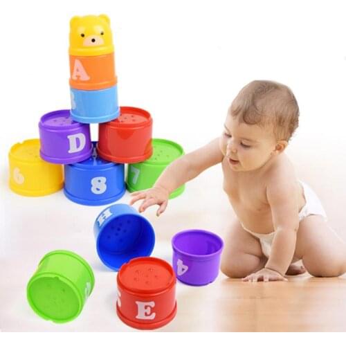 Rainbow Stacking Cups Baby Fun Stacking Tower Toy Figure And Letters Children Early Educational Infant Toys Mini Bear Toy Gift