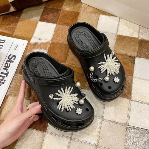 Summer Women Slippers Shoes Garden Shoes Quick Dry Wedges Beach Sandals Antiskid Girls Platform Pearl Clogs Flip Flops For Women