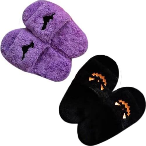 25CM Funny Face Memory Foam Slippers Non-Slip Waterproof Sole Halloween Plush Pumpkin Bat Home Shoes For Birthday Christmas