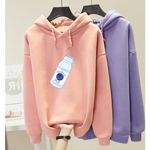 Cartoon Blueberry Milk Hoodie Graphic Oversized Sweatshirt Women Harajuku Streetwear New Candy Color Friend Hoodies Cute Clothes