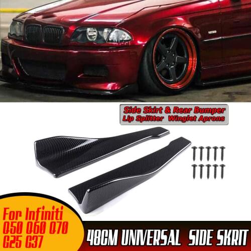 48cm 2pcs Universal Car Side Skirt Extensions Rear Bumper Lip Wrap Angle Splitters Mudguards For Infiniti Q50 Q60 Q70 G25 G37