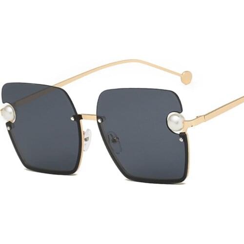 Veshion Frameless Square Pearl Luxury Sunglasses Men Women Fashion Shades UV400 Vintage Glasses