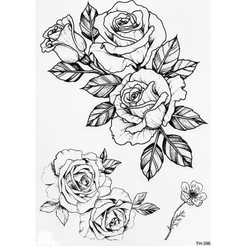 Black Flower Body Art Waterproof Temporary Tatoo Sexy Thigh Arm Tattoos Rose For Woman Flash Tattoo Stickers