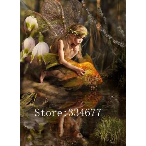 New Girls and fish Release Embroidery Needlework Crafts 14CT Unprinted DIY Quality Cross Stitch Kits Set Handmade Arts Home