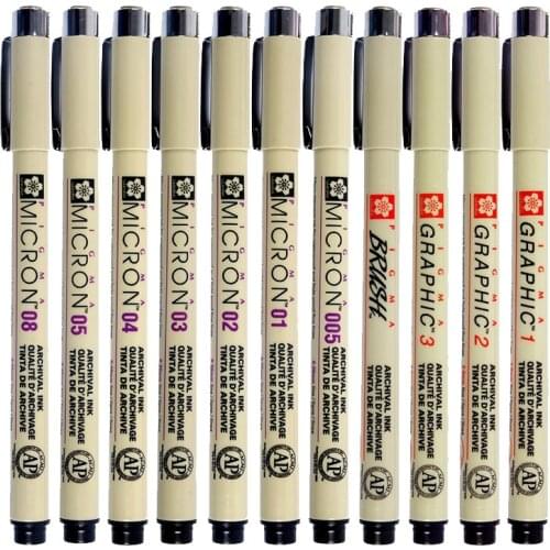 Japanese Sakura Pigma Micron Fineliner Pen Needle Tip Drawing Pen Black Brush Marker Waterproof Alcohol Ink Architecture