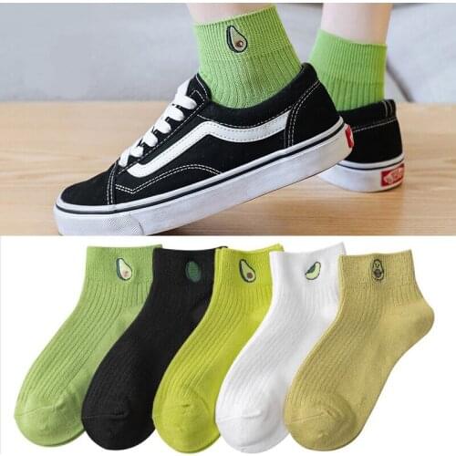 Women Avocado Embroidery Socks Casual Joker Cotton Short Socks For Ladies Harajuku College Style Breathable Sox Girl Ankle Socks