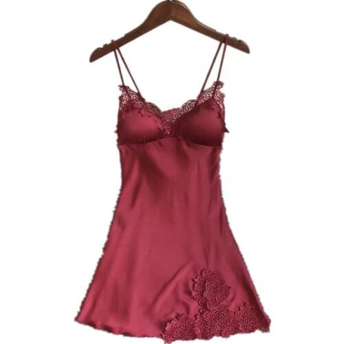 Womens Sexy nightdresses Lingerie Silk Nightgown Summer Lace Night Dress Sleepwear Nightie Satin Homewear Chest Pad Nightwear