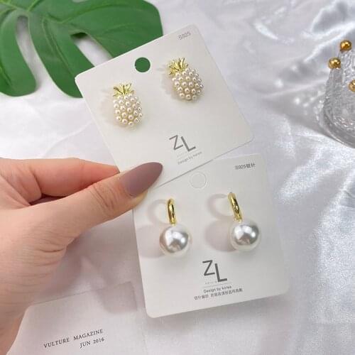 KISS WIFE Trendy Pearl Pineapple Heart Stud Earrings For Women Girls Cute Pendant Hoop Earrings 2021 Korean Fashion Jewelry Gift