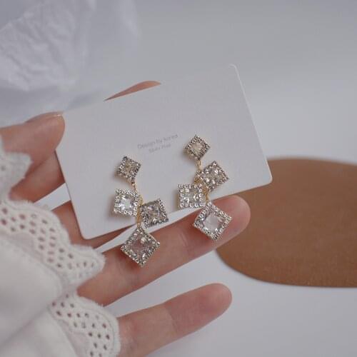 14k Real Gold Plated Fashion Jewelry Square Crystal Leaves Exquisite Long Earrings for Woman Holiday Party Elegant Earring