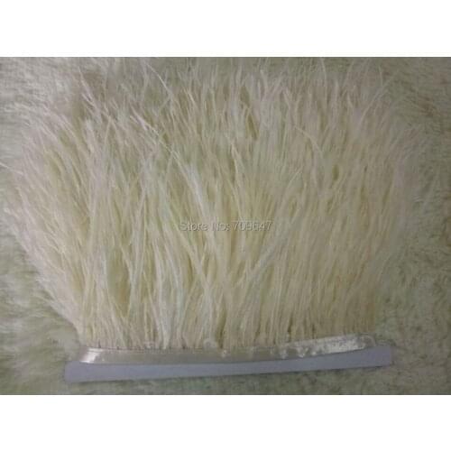 10yards/lot Cream ostrich feather trimming fringe IVORY ostrich feather trim on Satin Header 5-6"width for Wedding Dress