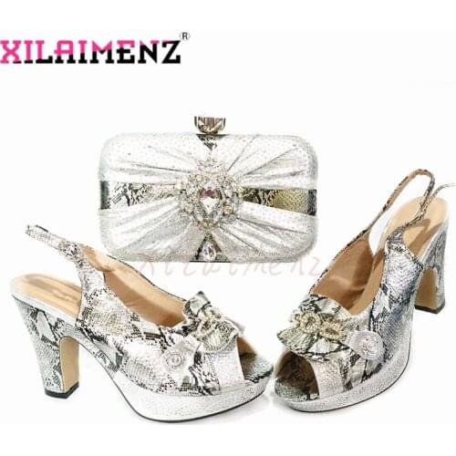 2020 Specials Arrivals African Women Shoes Matching Bag in Silver Color Italian Lady Shoes and Bag to Match for Wedding Party