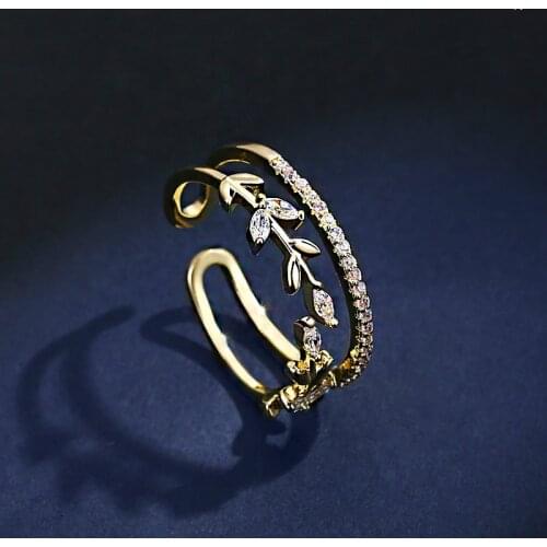 2020 Korean New Exquisite Leaf Ring Fashion Temperament Versatile Open Ring Elegant Ladies Jewelry