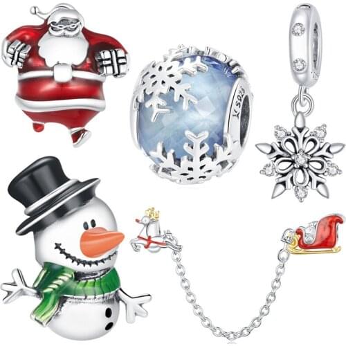 2020 New Christmas Jewelry 925 Sterling Silver Gift Box Christmas Tree Snowman Charm Fit Pan Bracelet Bead DIY Pendant Jewelry