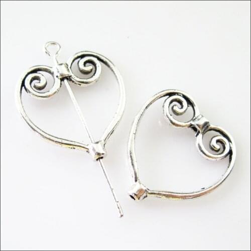 New 25Pcs Tibetan Silver Heart Circle Spacer Frame Beads Charms 19.5x20.5mm