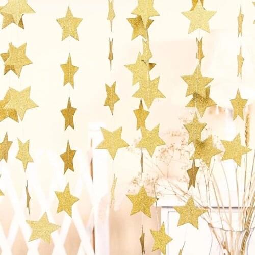 4m Gold Silver Blue Star Bunting Banners Paper Garland Streamers for Birthday Party Decoration Children room Hanging Decorations