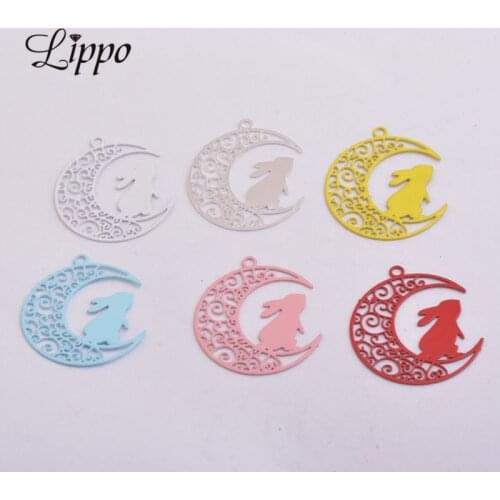 50pcs AC6190 21*21mm Moon Rabbit Charms Pendants for Jewelry Making DIY Handmade Craft