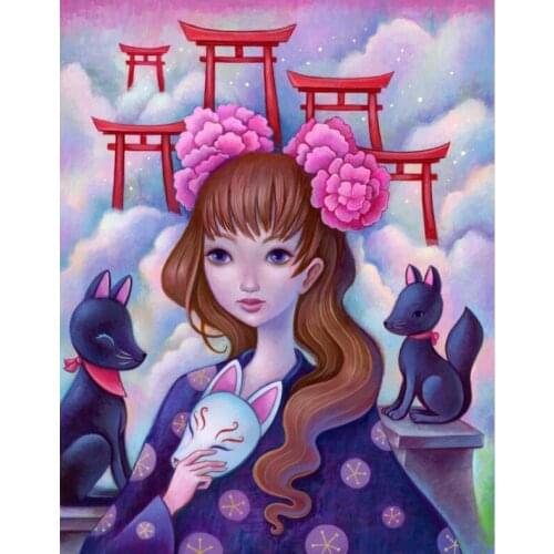 5D Diamond Painting Canvas Cartoon Cat Girl Full Round Drill DIY Mosaic Cross Stitch Pattern Handmade Embroidery Decor Gifts