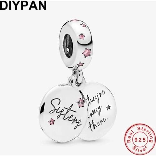 925 Sterling Silver Forever Sisters Dangle Charm Fit Pandora Original Bracelet Charm Pendant Bangle Women Jewelry Berloque