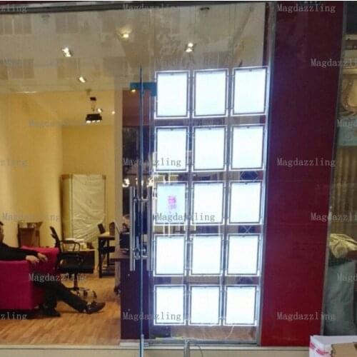 Real Estate Agent Window Display System A4 Portrait Single Sided Acrylic Frame LED Illuminated Display Light Panels