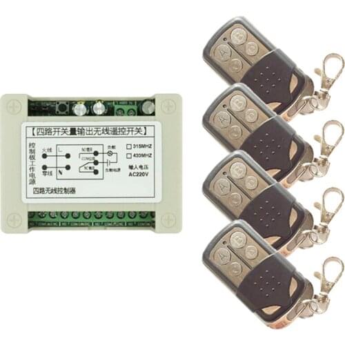 AC 220V 4CH 4 CH 4 button Wireless Remote Control Light Switch System RF Relay Receiver Module Transmitter 315Mhz /433Mhz