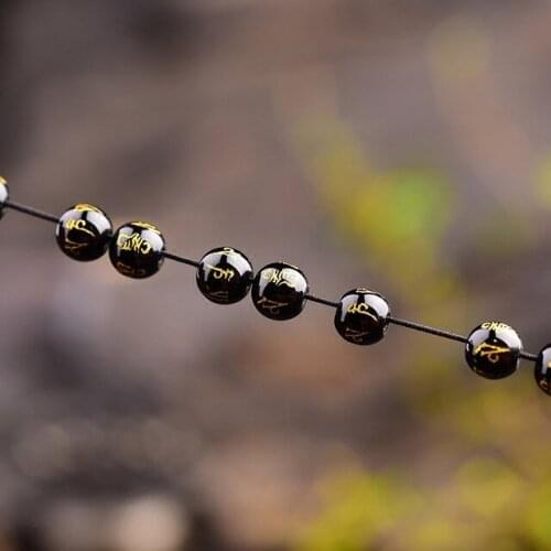 Natural Obsidian Six Words Bronzing 108 Beads Bracelet Fashion Jewelry With Many Layers Stretch Bracelets&Bangle For Men Women