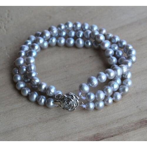 Wedding Pearl Bracelet 3 Rows Gray Color Genuine Freshwater Pearl Bracelet Handmade Fashion Smart Jewelry Women Gift