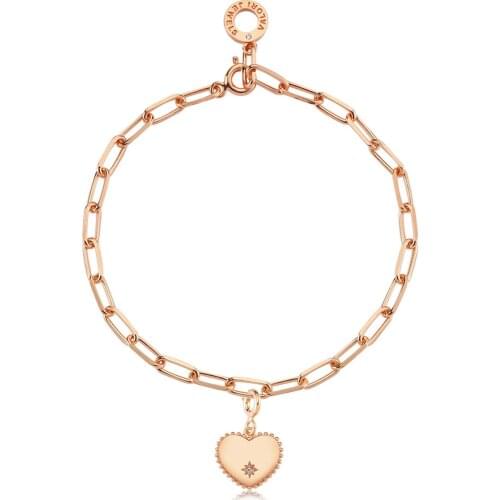 Valori Jewels Cosmic Heart, Zirconia Gemstone, Rose Gold Plated, Sterling Silver Charm Bracelet