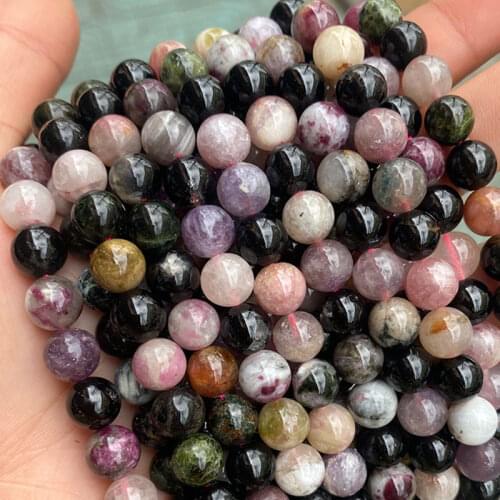 Natural Stone Mixed-Color Tourmaline Round Loose Spacer Beads For Jewelry Making 15" Strand DIY Accessorries Bead For Bracelet