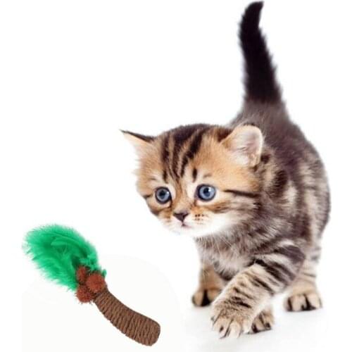 Pet Playing Toy Coconut Tree-shaped Grinding Claw Toy For Cats Paper Rope Woven Trunk And Feather Leaves