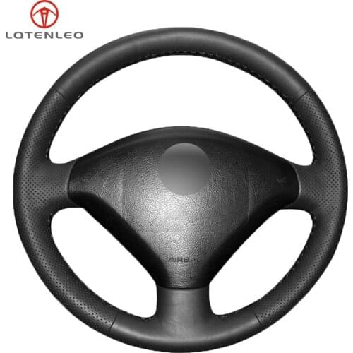 LQTENLEO Black PU Artificial Leather Handsewing Car Steering Wheel Cover For Peugeot 307 2001-2008 307 SW 2005-2008