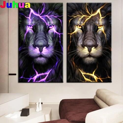Modern Animal Art Lightning Lions 5D Diy Diamond Painting full round square animal diamond Embroidery Mosaic Set home decor
