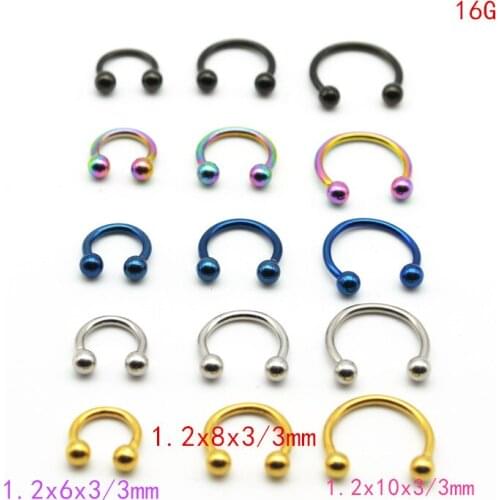 10pcs Ball Horseshoe Circular Ring316L Surgical Steel Labret Nipple Hoops Nose Eyebrow fashion Jewelry 6mm 8mm 10mm
