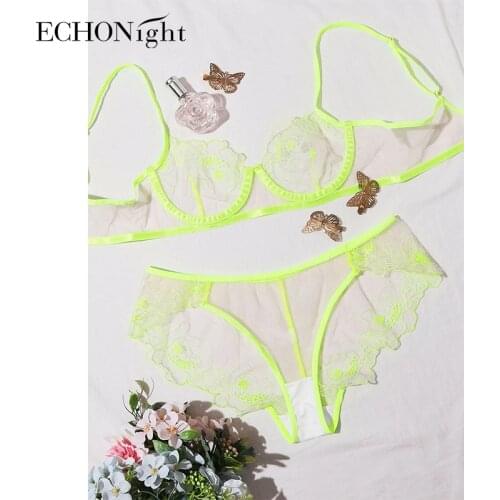 Echonight Lingerie Set Erotic Lingerie Lace Womens Underwear Open Night Sexy Lingerie Bra Set Transparent Lingerie Women