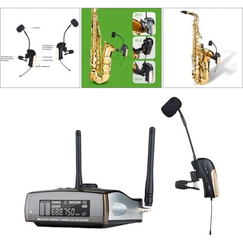 UHF Sax Condenser Microphone Cardioid Receiver Saxophone Mic Instrument