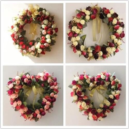 Creative Simulation Flower Wreath Round Love Heart-shaped Simulation Flower Peony Rose Wall Hanging Flower Decoration