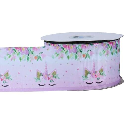 FLRA Ribbon Thermal transfer flower and unicorn printed grosgrain cheer ribbon